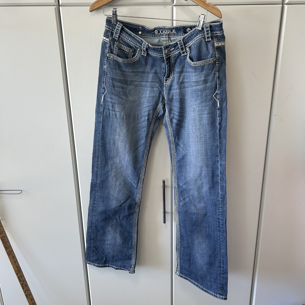 Rock & Roll Denim Riding Jeans 31x34 Blue Bootcut Contrast Stitching